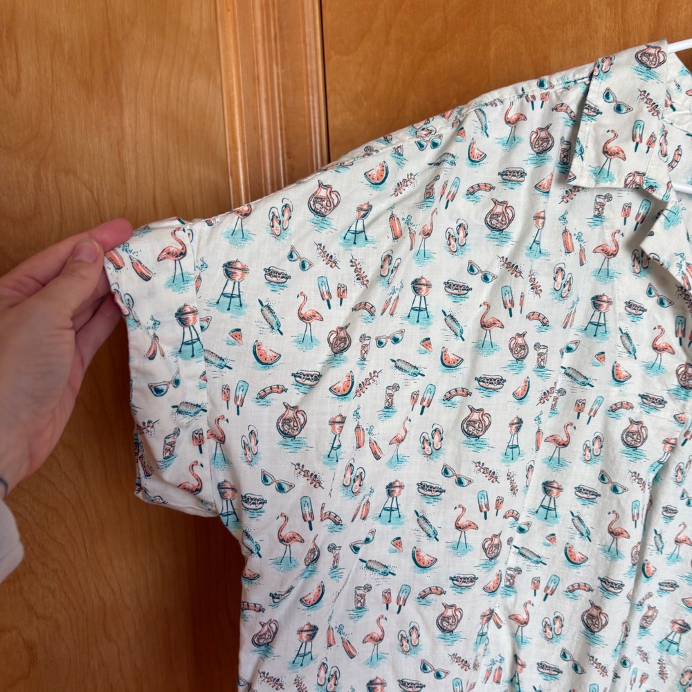 Duluth Trading Company XXL BBQ Flamingo Picnic Short Sleeve‎ Button Up Shirt - Picture 3 of 8